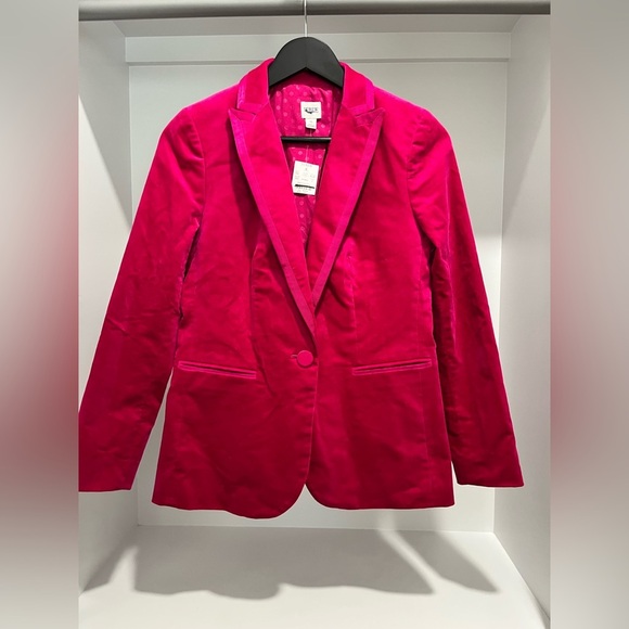 J.Crew Velvet One Button Blazer Brilliant Berry Size 0 BU281 $218 - Picture 4 of 10